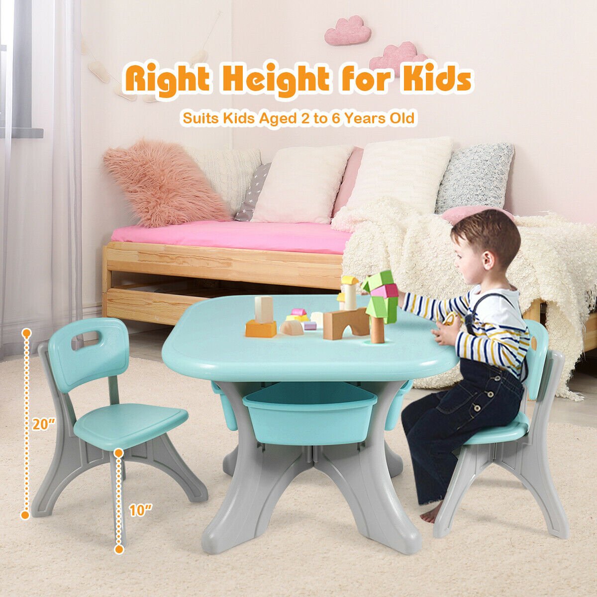 Children Kids Activity Table & Chair Set Play Furniture W/Storage, Blue Kids Table & Chair Sets at Gallery Canada