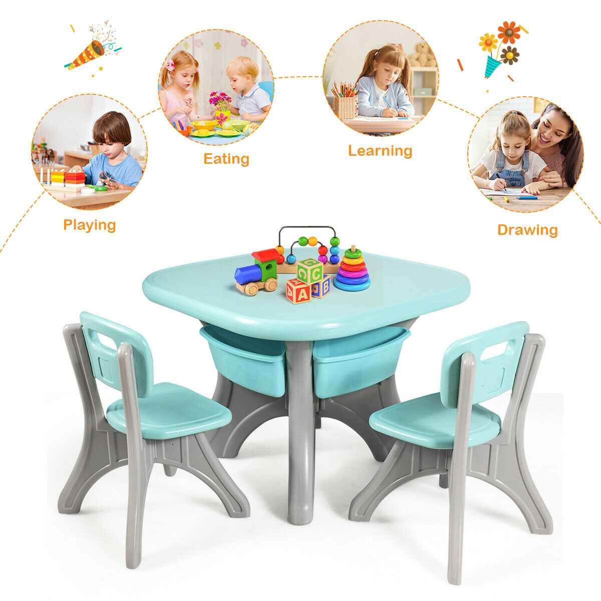 Children Kids Activity Table & Chair Set Play Furniture W/Storage, Blue Kids Table & Chair Sets at Gallery Canada
