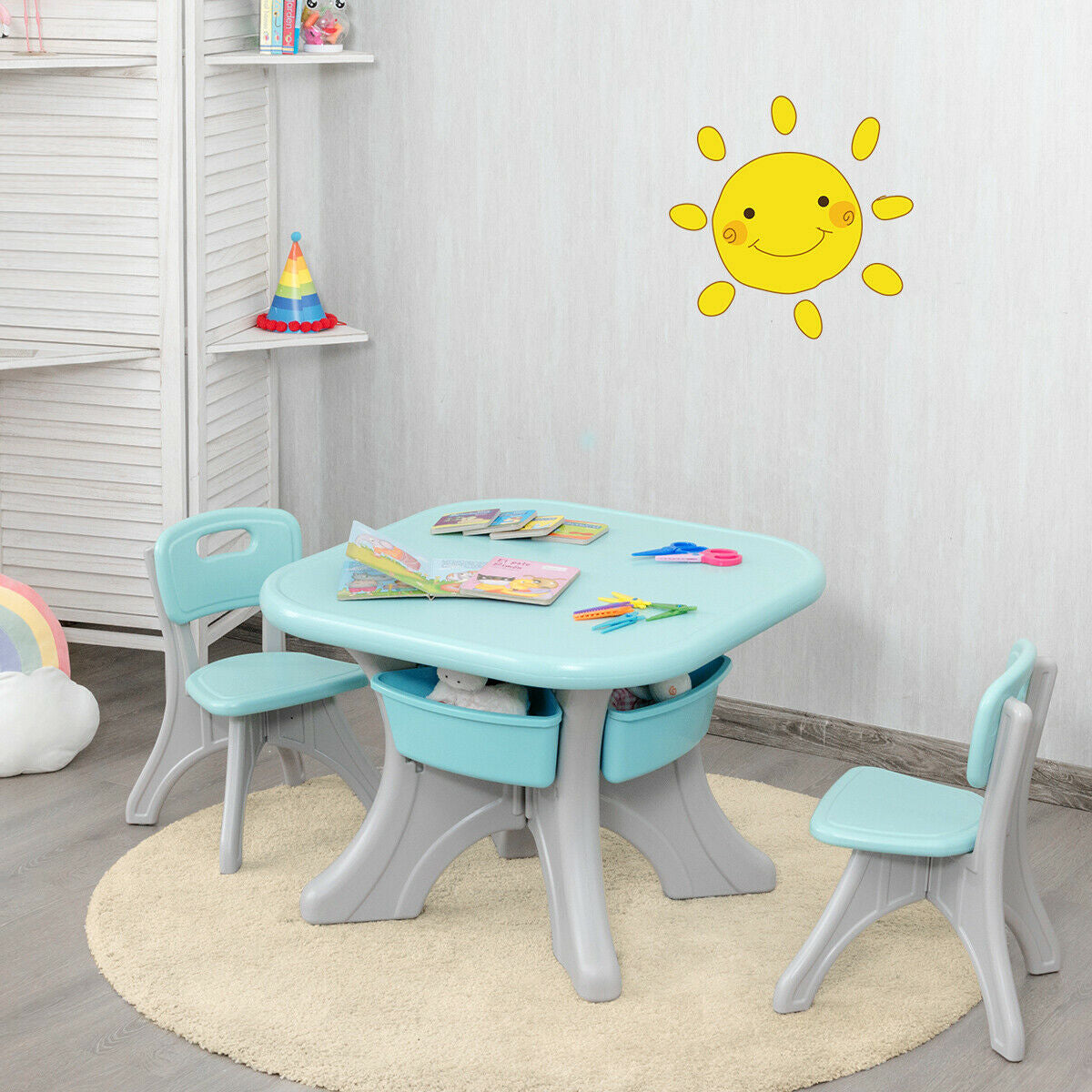 Children Kids Activity Table & Chair Set Play Furniture W/Storage, Blue Kids Table & Chair Sets at Gallery Canada