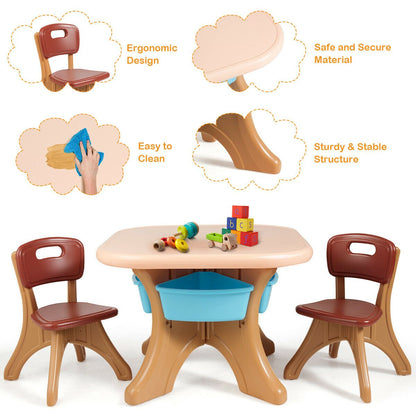 Kids Activity Table & Chair Set Play Furniture with Storage, Brown Kids Table & Chair Sets at Gallery Canada