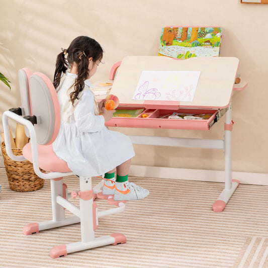 Ergonomic Height-adjustable Kids Study Chair with Double Back Support, Pink - Gallery Canada