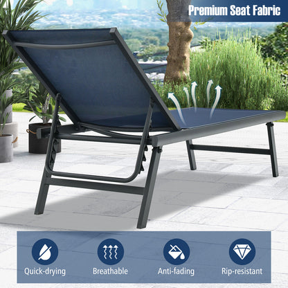 3 Pieces Patio Chaise Lounge Chair and Table Set for Poolside Yard, Navy Outdoor Chaise Lounges at Gallery Canada