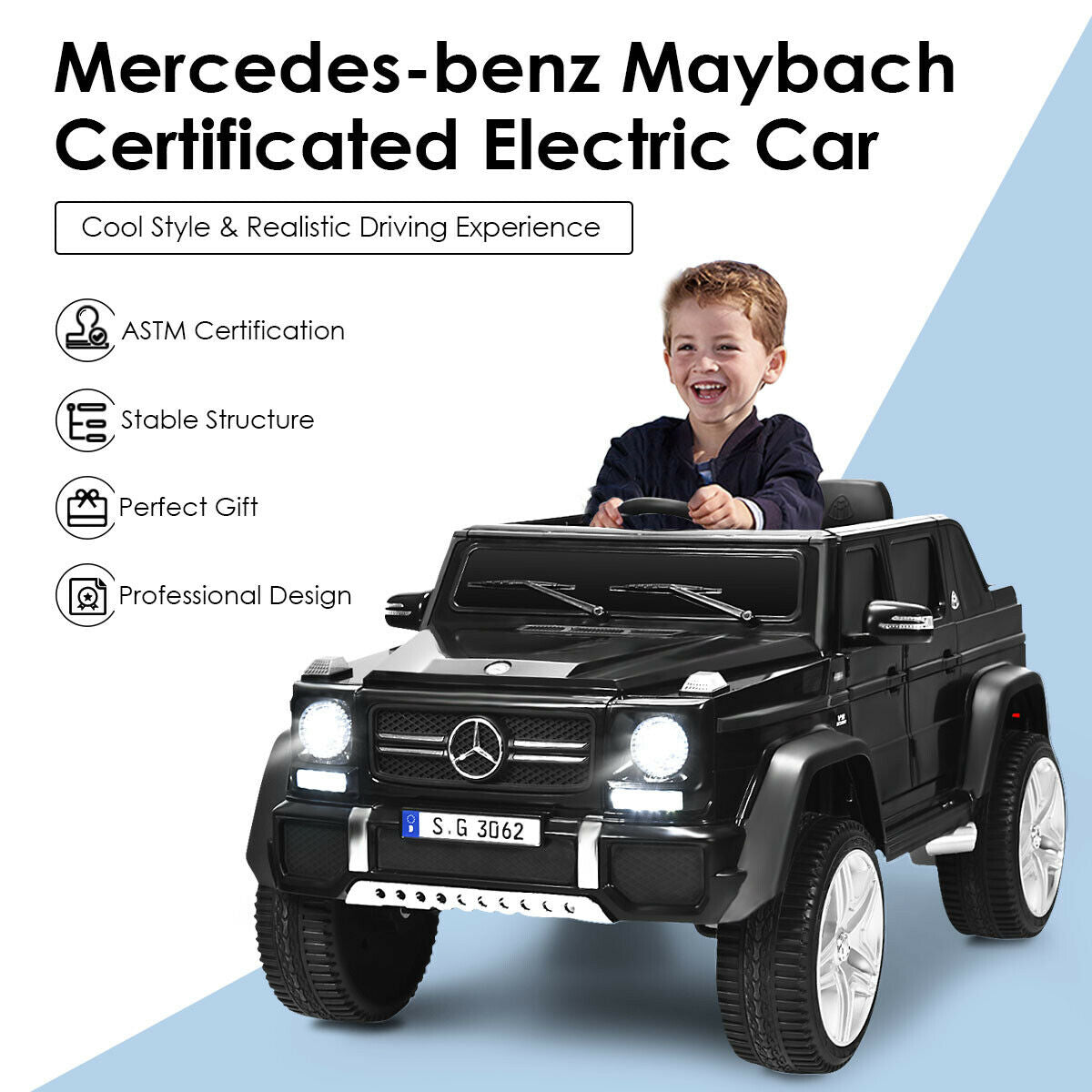 12V Licensed Mercedes-Benz Kids Ride On Car, Black Powered Ride On Toys at Gallery Canada