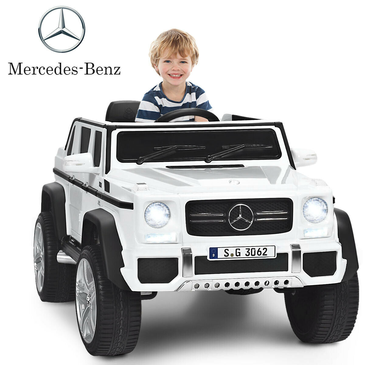 12V Licensed Mercedes-Benz Kids Ride On Car, White Powered Ride On Toys at Gallery Canada