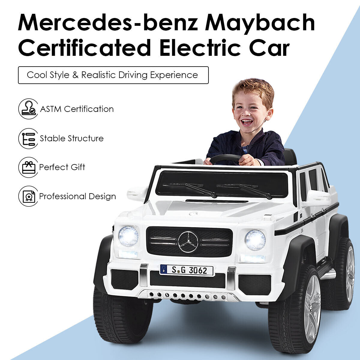 12V Licensed Mercedes-Benz Kids Ride On Car, White Powered Ride On Toys at Gallery Canada