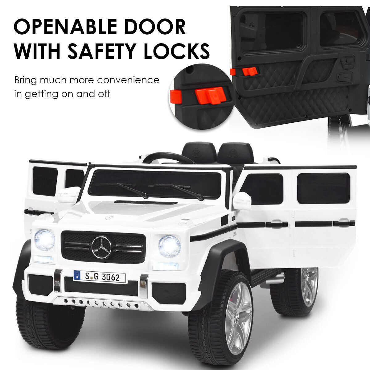 12V Licensed Mercedes-Benz Kids Ride On Car, White Powered Ride On Toys at Gallery Canada