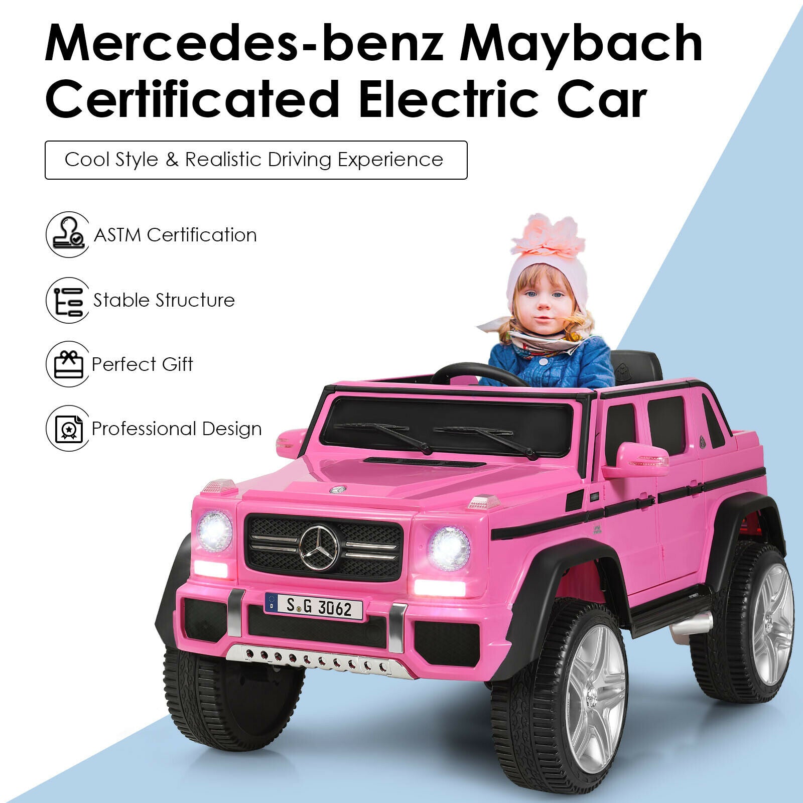 12V Licensed Mercedes-Benz Kids Ride On Car, Pink Powered Ride On Toys at Gallery Canada