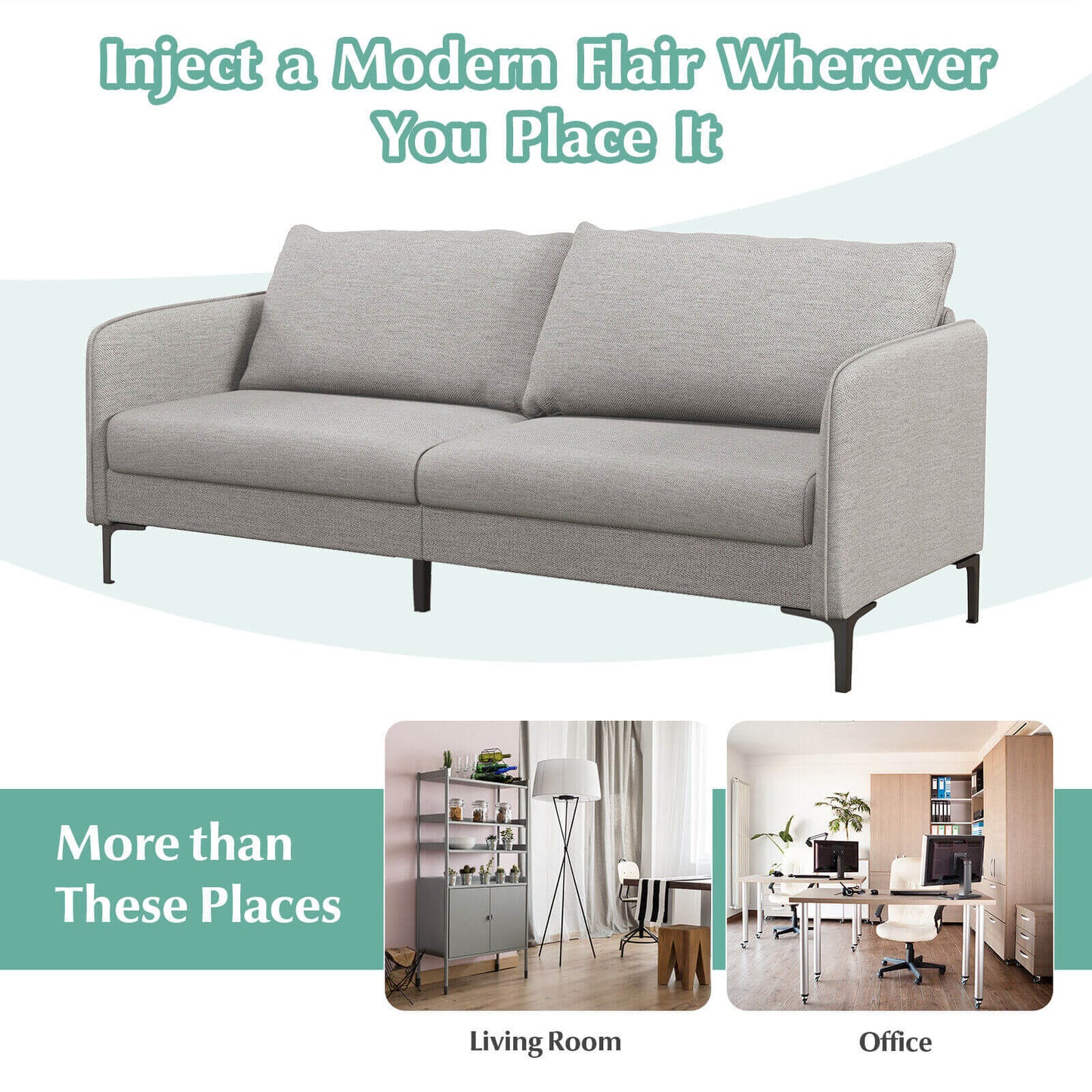 Modern 76 Inch Loveseat Sofa Couch for Apartment Dorm with Metal Legs, Gray at Gallery Canada