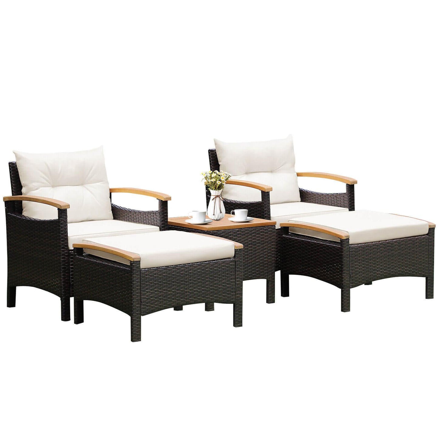 5 Piece Patio Conversation Set With Cushions, Coffee Table, 2 Ottomans, White Patio Conversation Sets at Gallery Canada