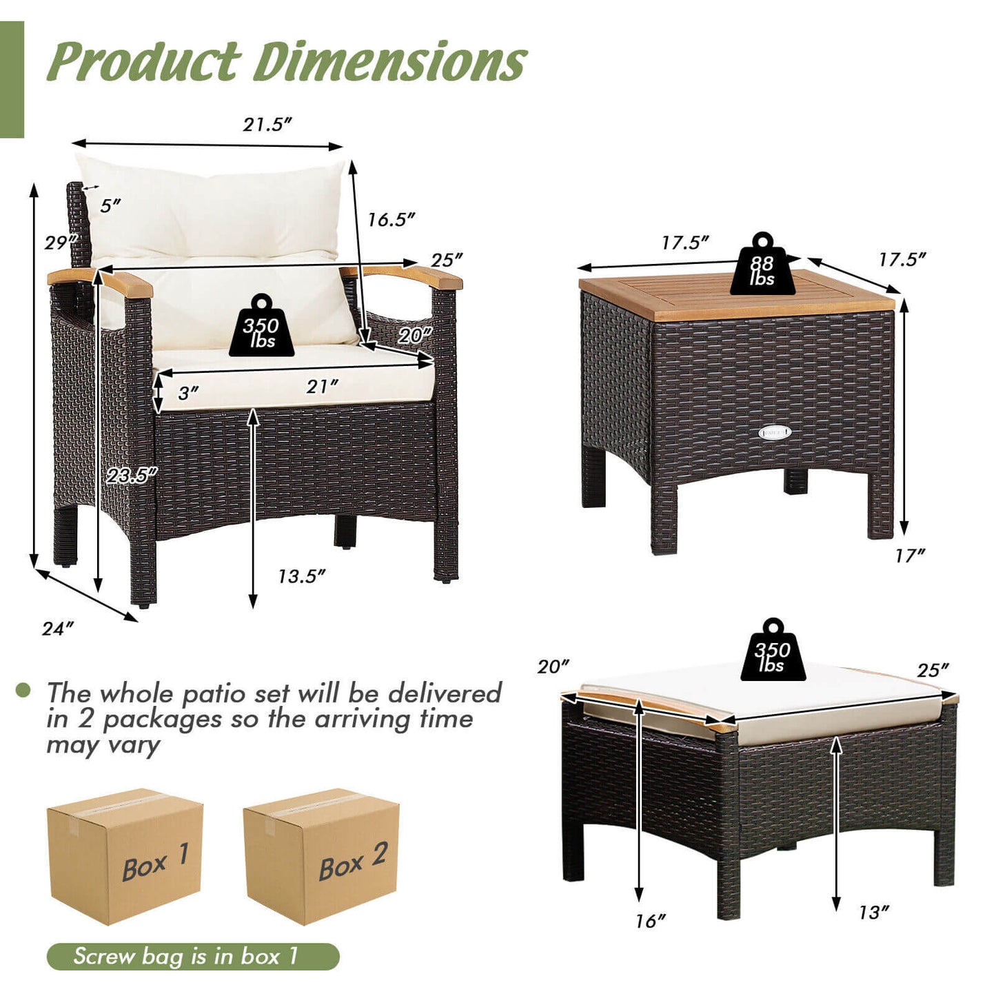 5 Pieces Patio Conversation Set with Cushions Coffee Table and 2 Ottomans, White Patio Conversation Sets at Gallery Canada