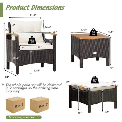 5 Pieces Patio Conversation Set with Cushions Coffee Table and 2 Ottomans, White Patio Conversation Sets at Gallery Canada