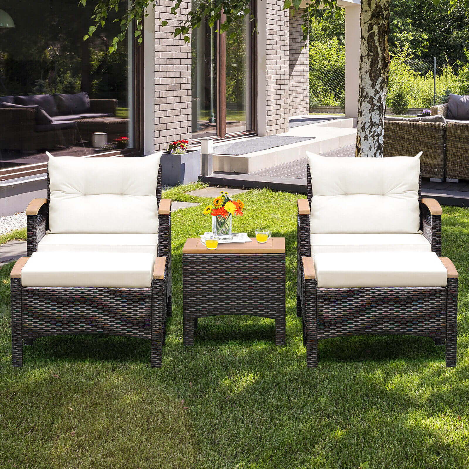 5 Pieces Patio Conversation Set with Cushions Coffee Table and 2 Ottomans, White Patio Conversation Sets at Gallery Canada
