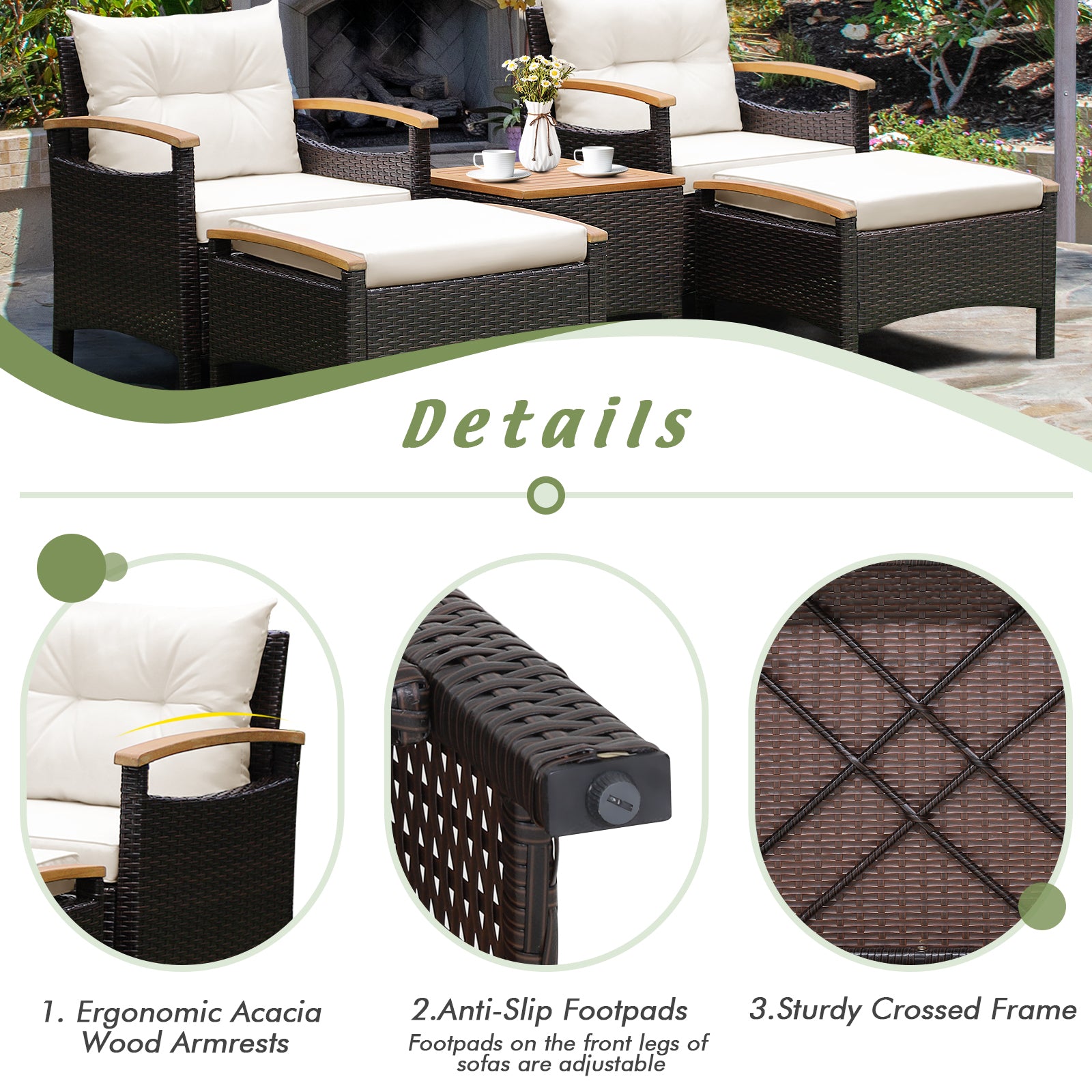 5 Pieces Patio Conversation Set with Cushions Coffee Table and 2 Ottomans, White Patio Conversation Sets at Gallery Canada