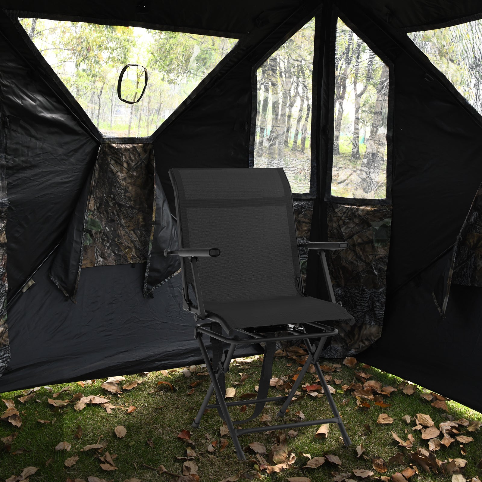 Foldable Swivel Patio Chair with Armrest and Mesh Back, Black Camping Furniture at Gallery Canada