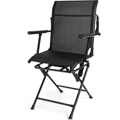 Foldable Swivel Patio Chair with Armrest and Mesh Back, Black Camping Furniture at Gallery Canada