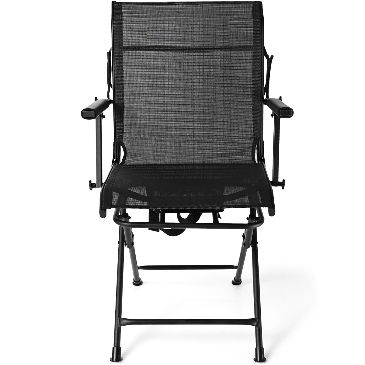 Foldable Swivel Patio Chair with Armrest and Mesh Back, Black Camping Furniture at Gallery Canada
