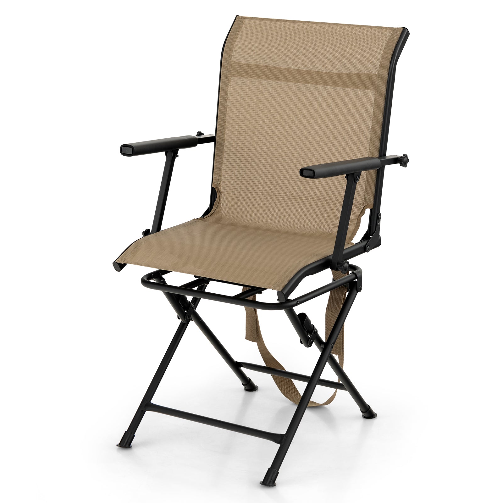 Foldable Swivel Patio Chair with Armrest and Mesh Back, Coffee Camping Furniture Coffee at Gallery Canada