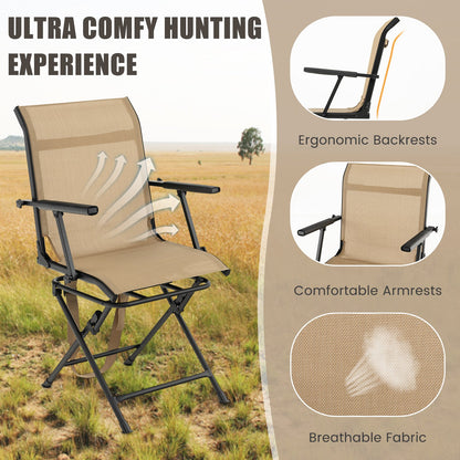 Foldable Swivel Patio Chair with Armrest and Mesh Back, Coffee