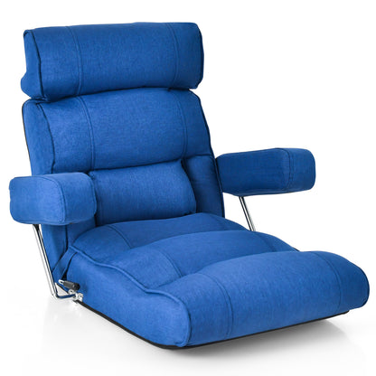 Adjustable Folding Sofa Chair, 6 Position Stepless Back, Blue Floor Chairs Blue at Gallery Canada