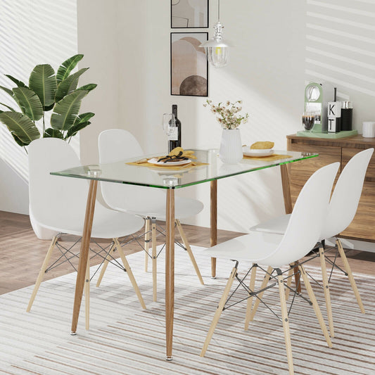 Modern Glass Rectangular Dining Table with Metal Legs, Natural - Gallery Canada