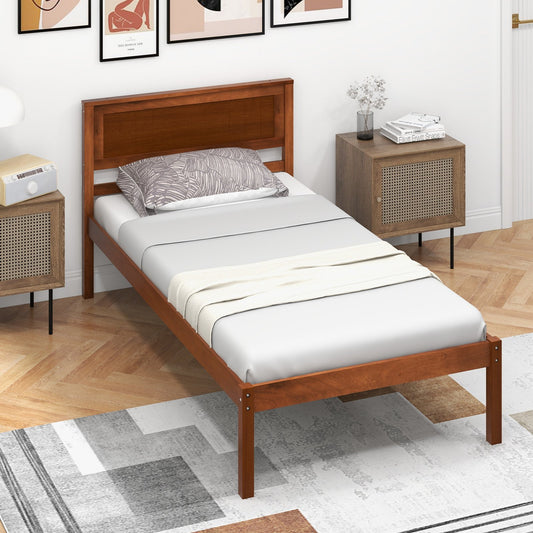 Twin/Full/Queen Size Bed Frame with Wooden Headboard and Slat Support-Twin Size, Walnut - Gallery Canada