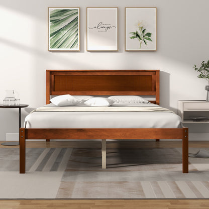 Twin/Full/Queen Size Bed Frame with Wooden Headboard and Slat Support-Full Size, Walnut - Gallery Canada