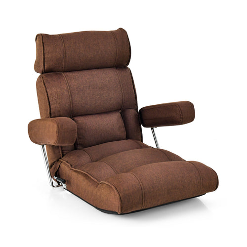 Adjustable Folding Sofa Chair with 6 Position Stepless Back, Brown