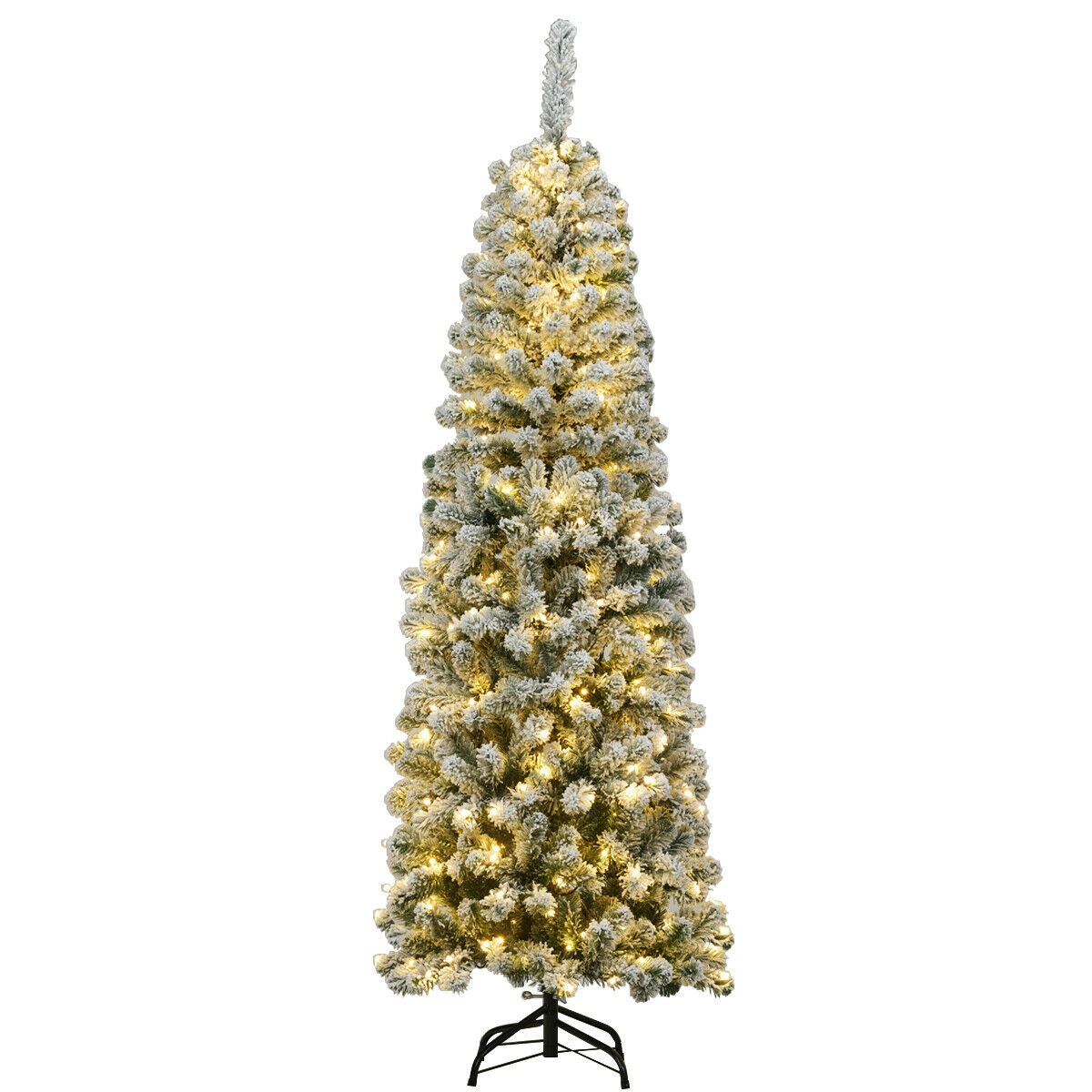 6 Feet Pre-Lit Snow Flocked Artificial Pencil Christmas Tree, Green Christmas Tree Green at Gallery Canada