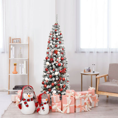 6 Feet Pre-Lit Snow Flocked Artificial Pencil Christmas Tree, Green Christmas Tree at Gallery Canada