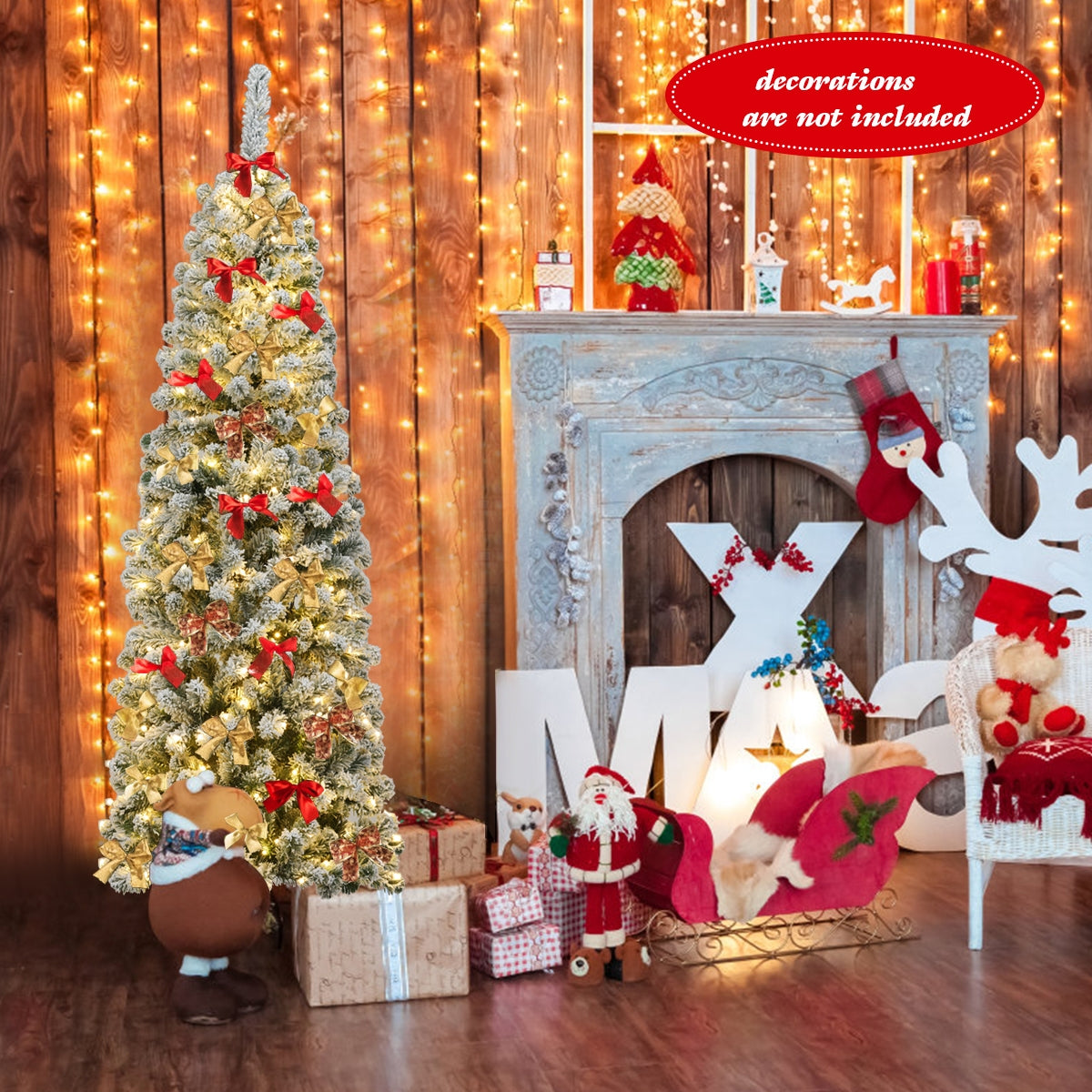 6 Feet Pre-Lit Snow Flocked Artificial Pencil Christmas Tree, Green Christmas Tree at Gallery Canada