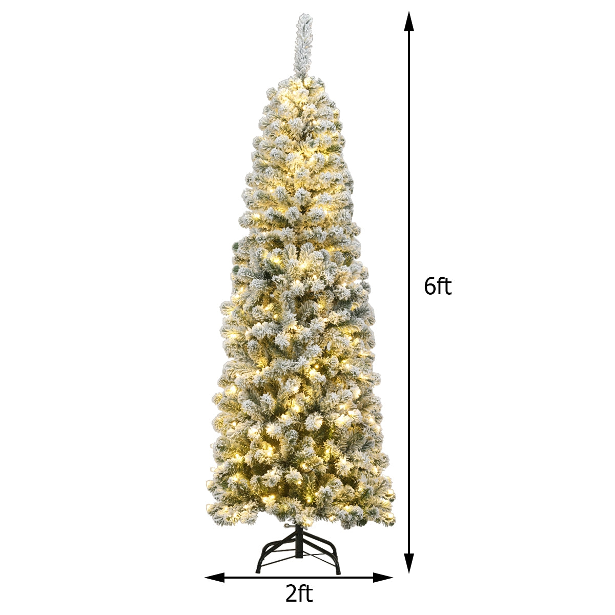 6 Feet Pre-Lit Snow Flocked Artificial Pencil Christmas Tree, Green Christmas Tree at Gallery Canada
