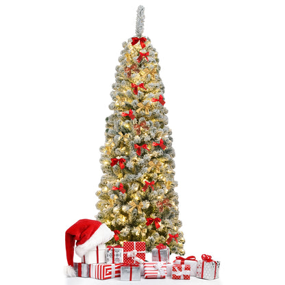 6 Feet Pre-Lit Snow Flocked Artificial Pencil Christmas Tree, Green Christmas Tree at Gallery Canada