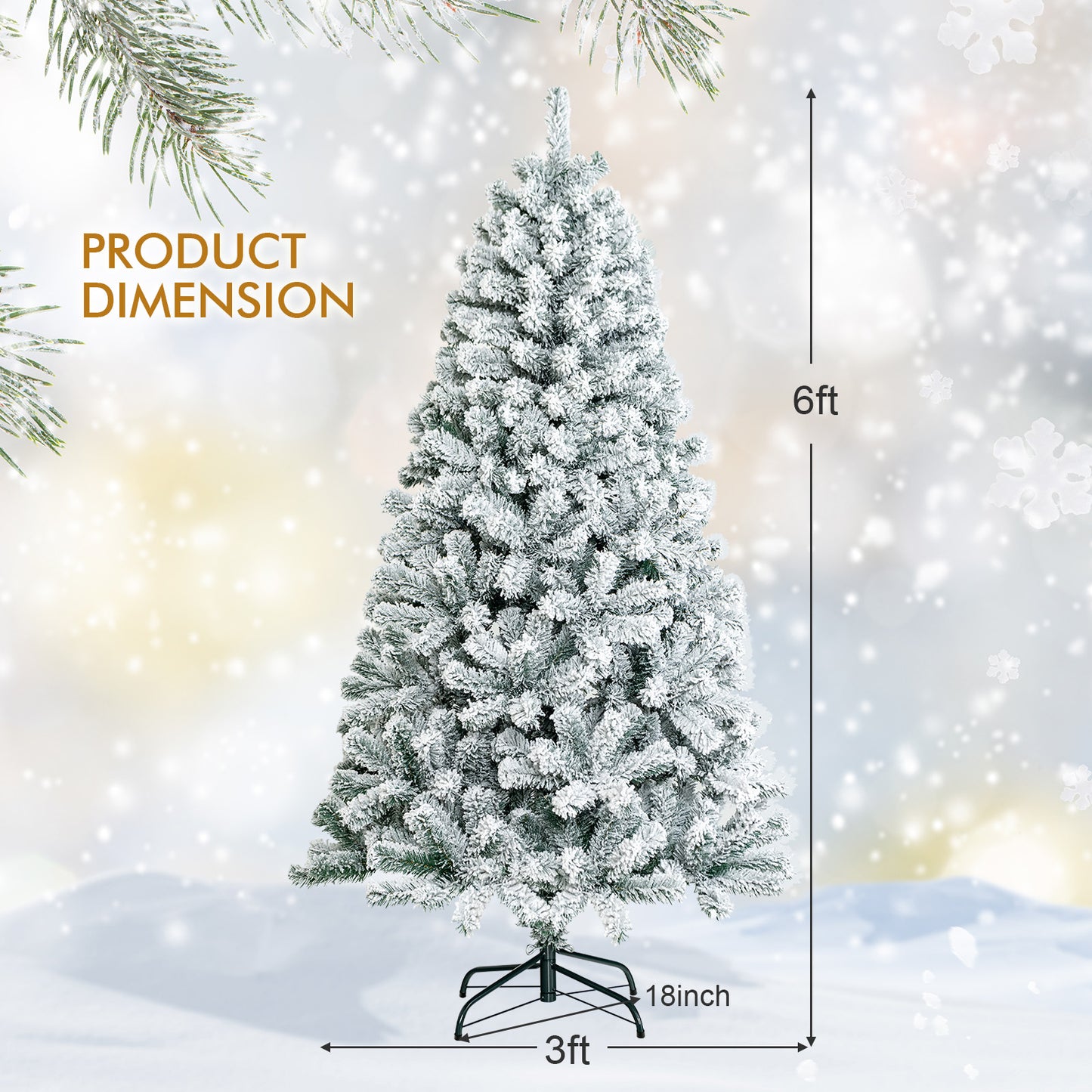 6 Feet Artificial Snow Decorated Flocked Hinged Christmas Tree with Metal Stand, White Christmas Tree at Gallery Canada
