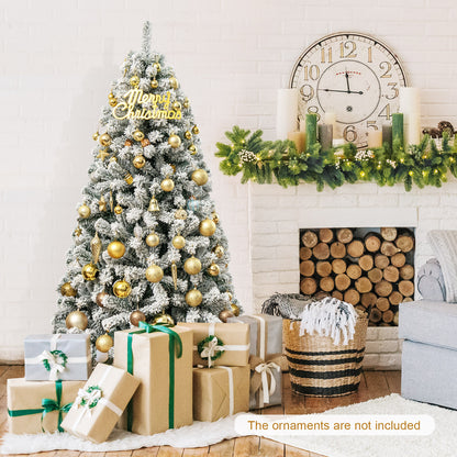 6 Feet Artificial Snow Decorated Flocked Hinged Christmas Tree with Metal Stand, White Christmas Tree at Gallery Canada