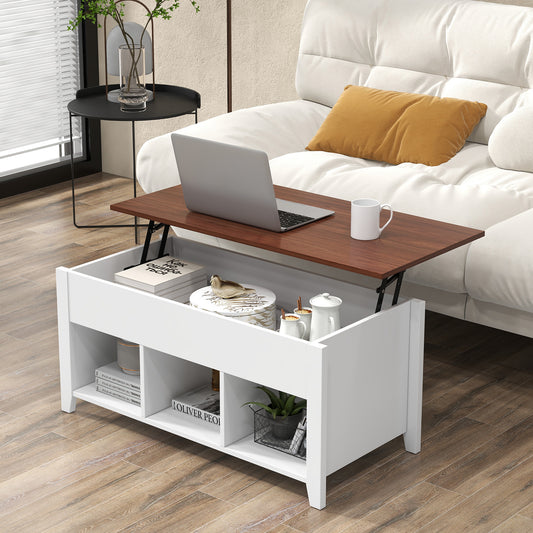 Lift Top Coffee Table w/ Hidden Compartment and Storage Shelves, White Coffee Tables White at Gallery Canada