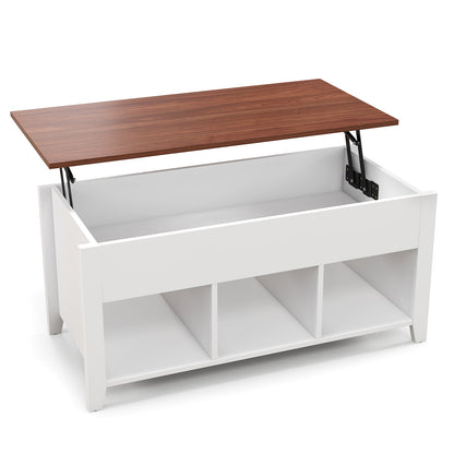 Lift Top Coffee Table w/ Hidden Compartment and Storage Shelves, White Coffee Tables at Gallery Canada