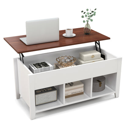 Lift Top Coffee Table w/ Hidden Compartment and Storage Shelves, White Coffee Tables at Gallery Canada