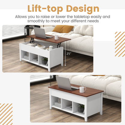 Lift Top Coffee Table w/ Hidden Compartment and Storage Shelves, White Coffee Tables at Gallery Canada