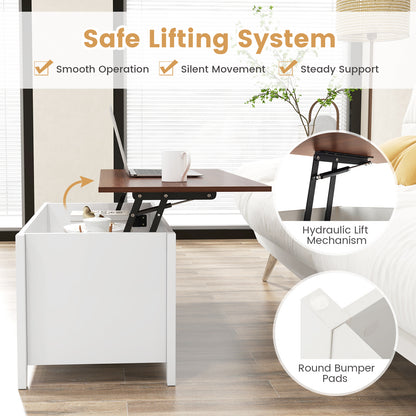 Lift Top Coffee Table w/ Hidden Compartment and Storage Shelves, White Coffee Tables at Gallery Canada
