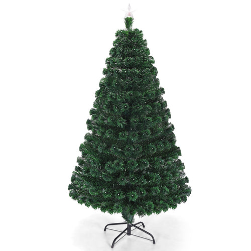 6' Artificial Christmas Tree With LED Lights, Metal Stand, Green