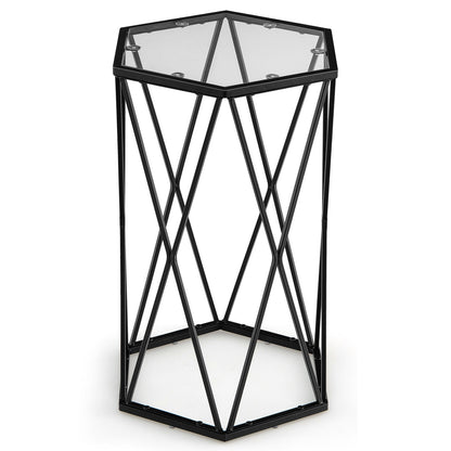Hexagonal Accent End Table with Tempered Glass Top and Metal Frame, Black End & Side Tables Black at Gallery Canada