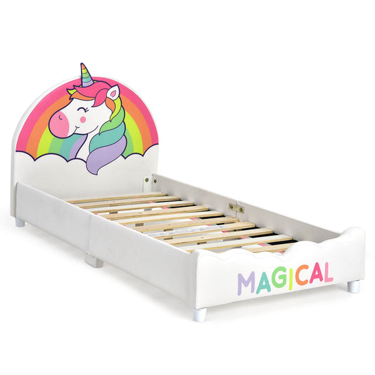 Twin Size Upholstered Platform Bed, White Toddler Beds White at Gallery Canada