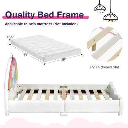 Children Twin Size Upholstered  Platform Single Bed, White - Gallery Canada