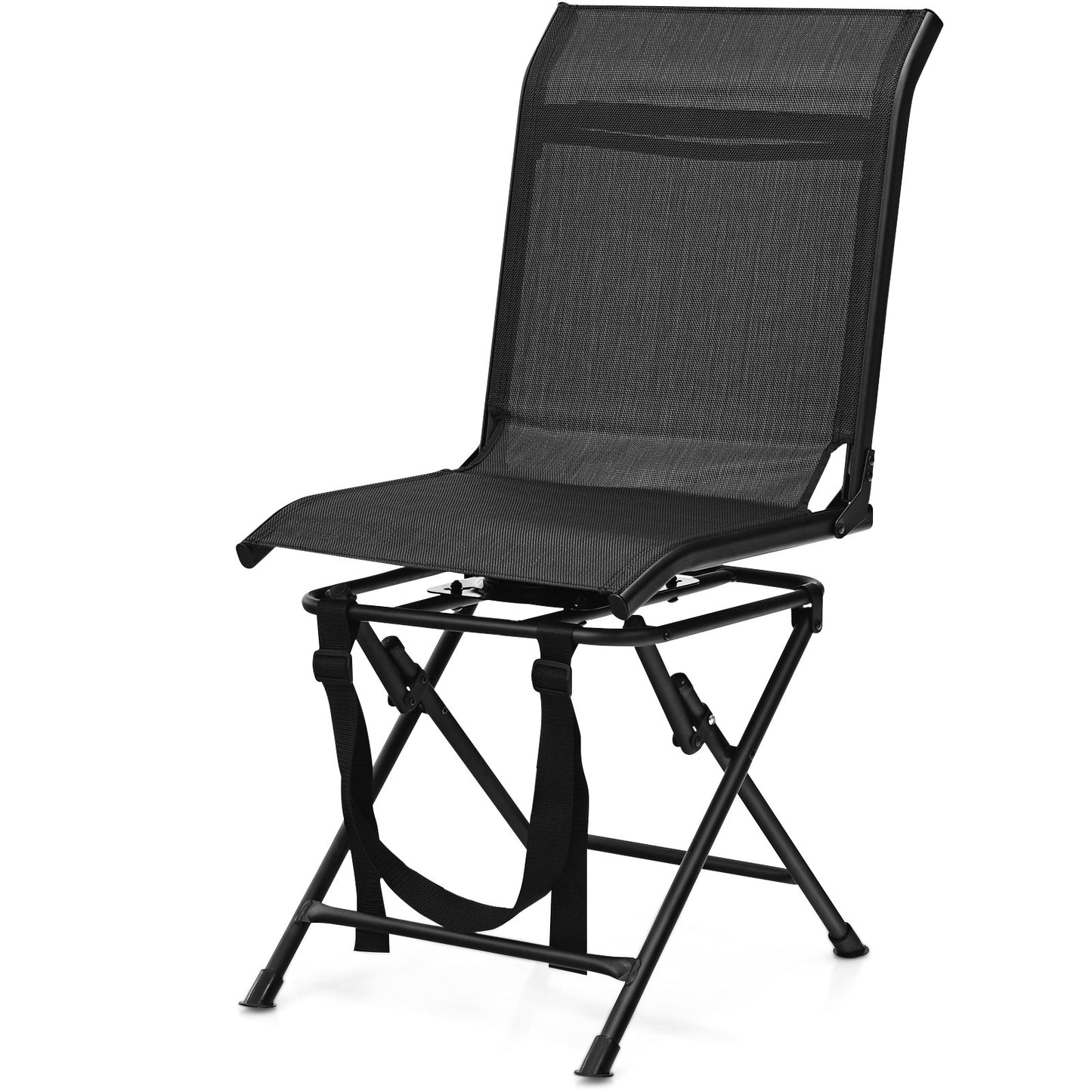 All-weather Outdoor Foldable 360-Degree Swivel Chair with Iron Frame, Black Camping Furniture at Gallery Canada