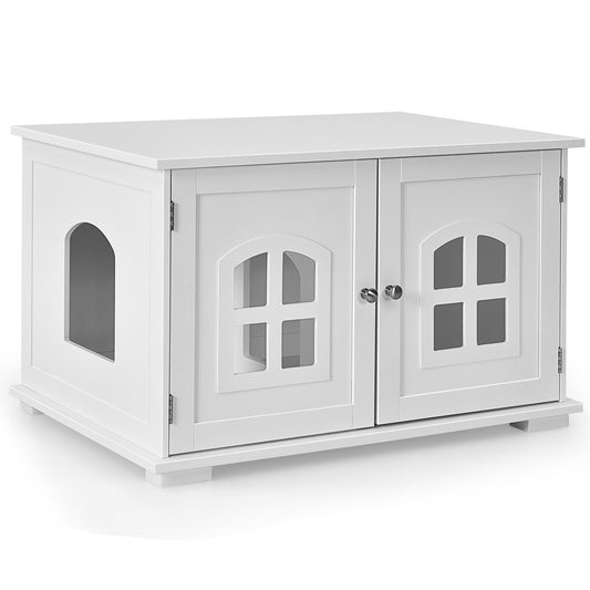 Large Wooden Cat Litter Box Enclosure Hidden Cat Washroom with Divider, White Cat Houses White at Gallery Canada