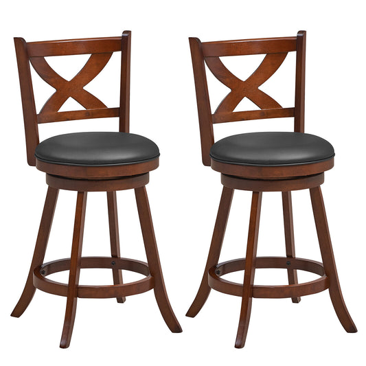2 Pieces Classic Counter Height Swivel Bar Stool Set with X-shaped Open Back-M, Brown Bar Stools M at Gallery Canada