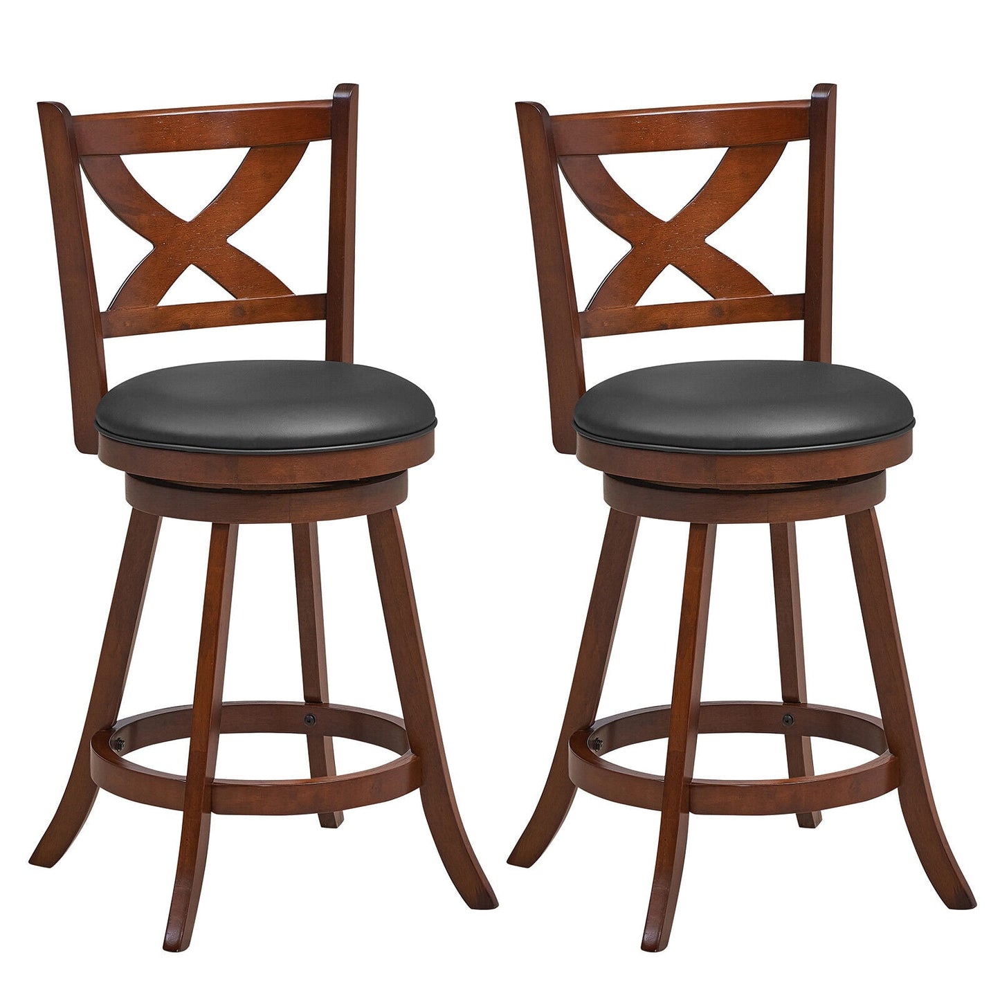 2 Piece Counter Height Swivel Bar Stool Set, X-Shaped Open Back, Brown Bar Stools at Gallery Canada