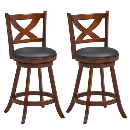 2 Piece Counter Height Swivel Bar Stool Set, X-Shaped Open Back, Brown Bar Stools at Gallery Canada