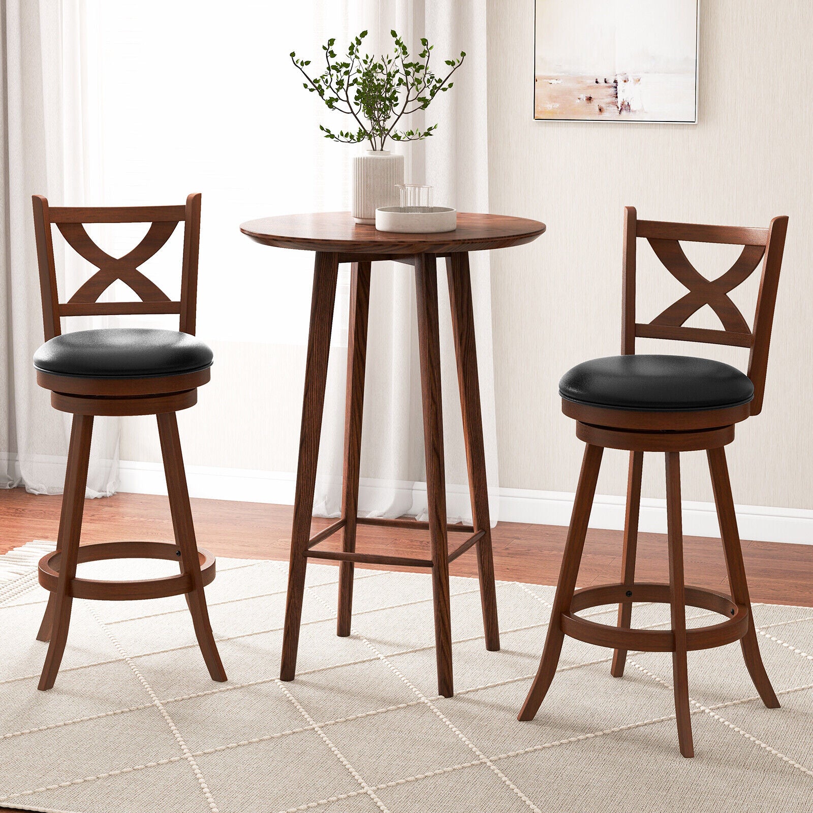 2 Pieces Classic Counter Height Swivel Bar Stool Set with X-shaped Open Back-L, Brown Bar Stools at Gallery Canada