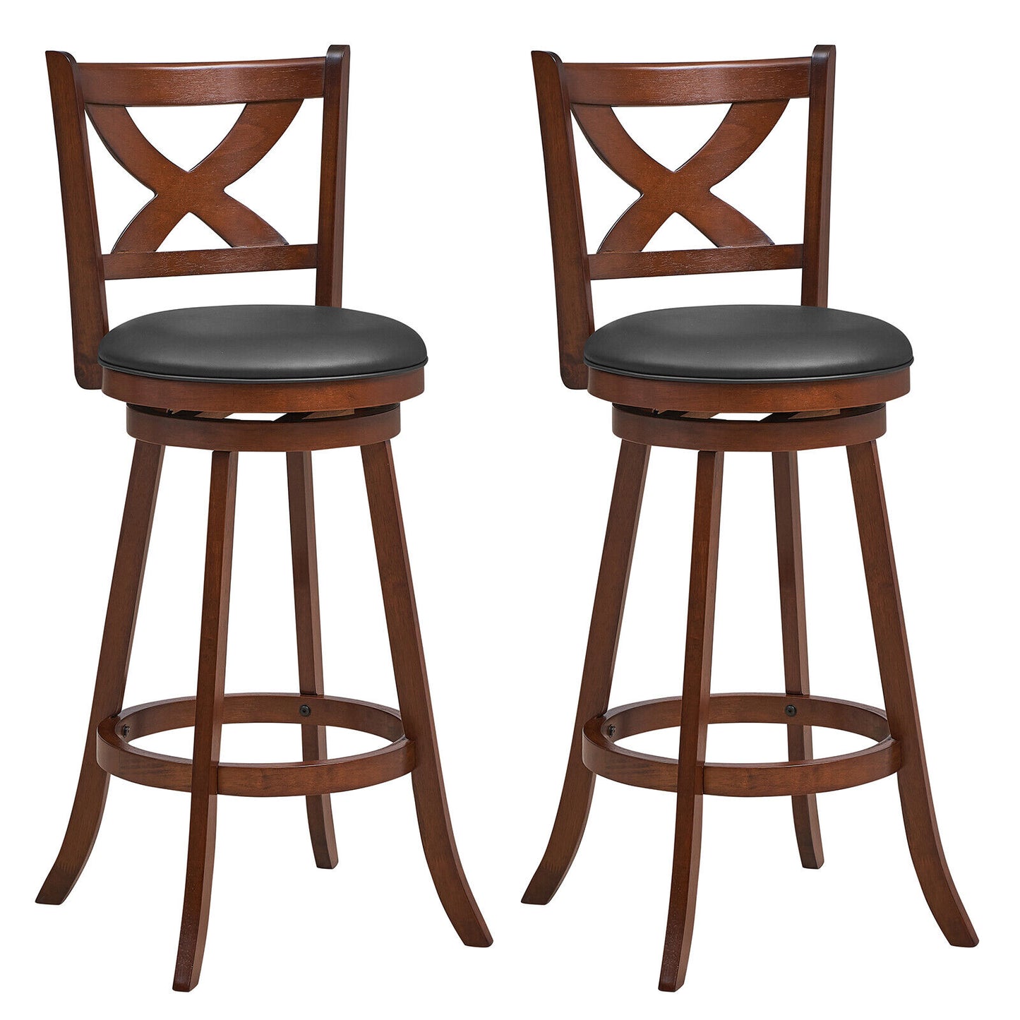2 Piece Classic Counter Height Swivel Bar Stool Set, X-Shaped Open Back, Brown Bar Stools at Gallery Canada